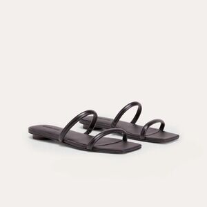 NWT Everlane The Double Strap Slide Sandal Black Leather Square Toe Flat Sz 9.5